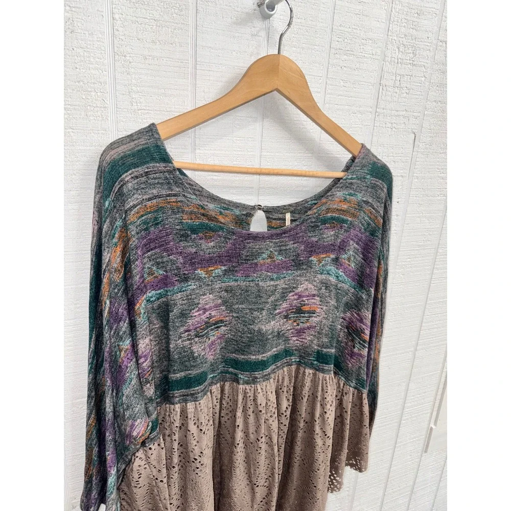 Free People Tunic Women Multicolor Southwestern Eyelet Lace Boho Top Large